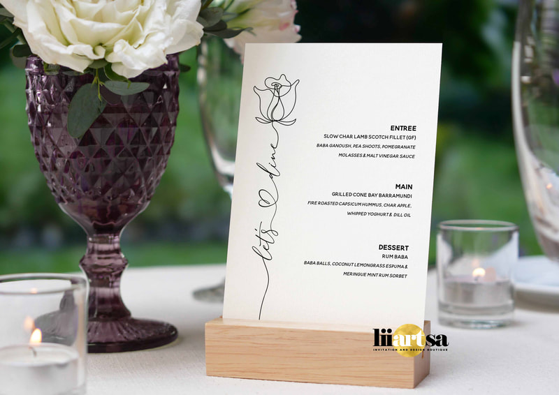 wedding table menu, acrylic table menu, floral wedding invitation, rode wedding invitation, line art wedding invitation, half arch invitation, sophisticated wedding invitation