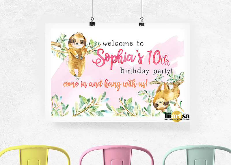 Sloth Hang Out birthday welcome poster