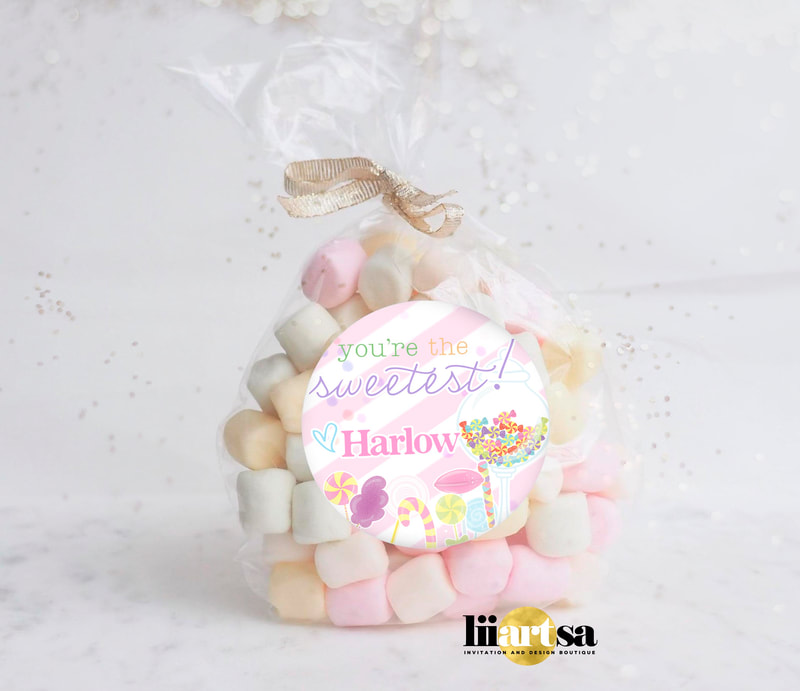 Candyland Sweets birthday thankyou sticker treat bag