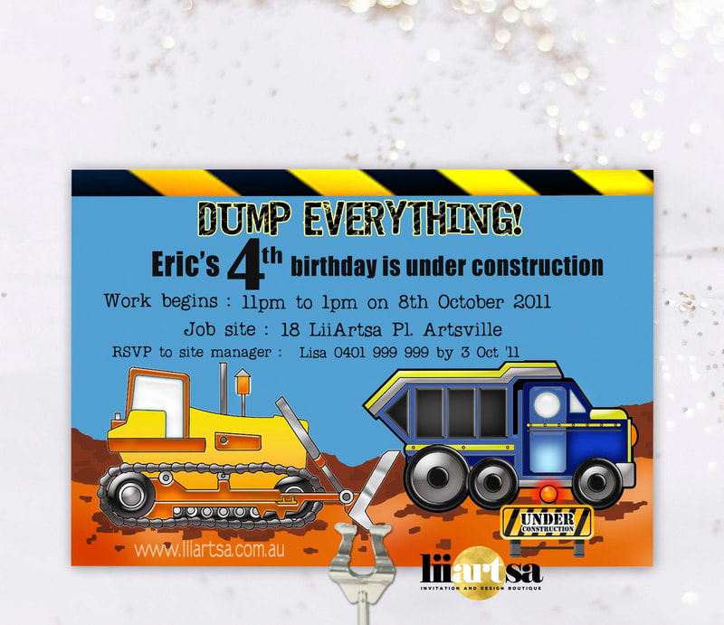 Dump Everything Dump Truck Construction birthday invitation