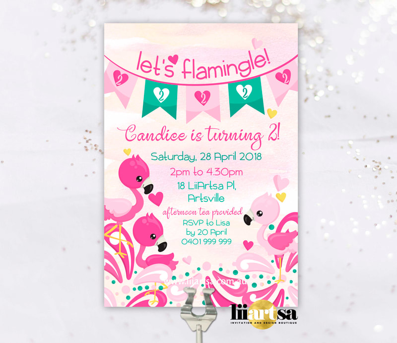 Flamingo Lets Flamingle birthday invitation