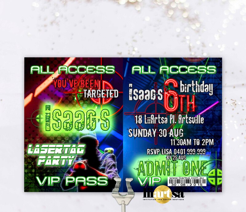 Laser Tag VIP birthday invitation or choose VIP pass and lanyard or 