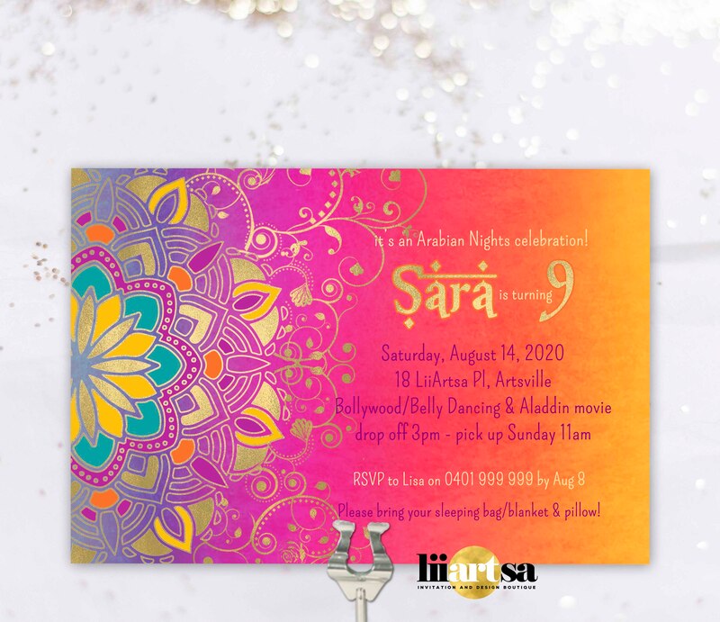 Mandala Arabian Nights multi-coloured birthday invitation