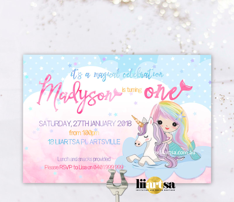 Mermaids and Unicorns birthday invitation