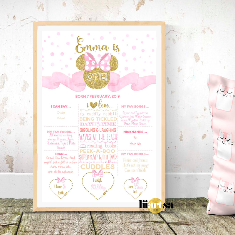Minnie Mouse pink and gold milestone poster