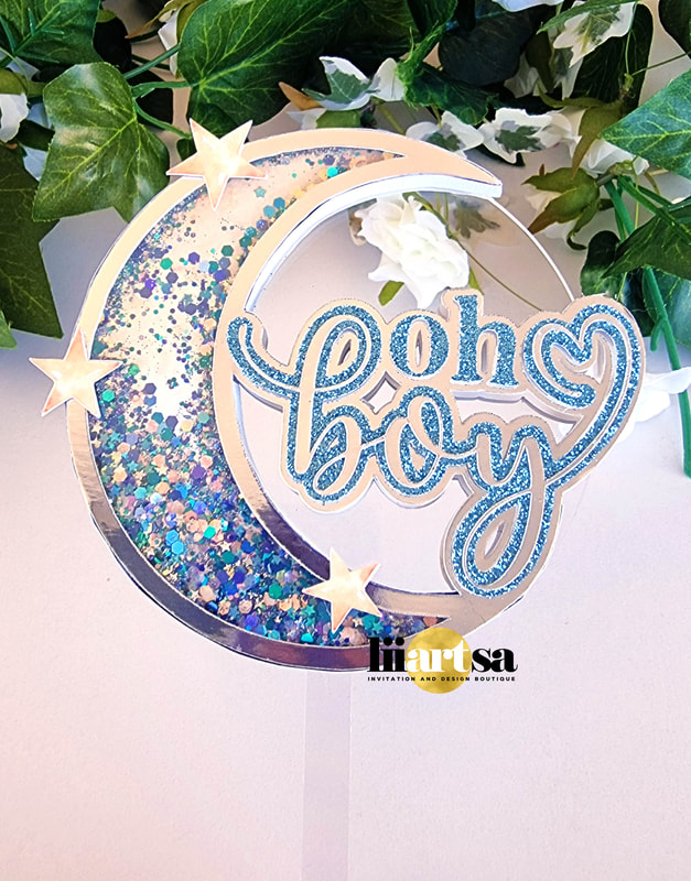oh boy, baby shower, cake topper, moon and stars