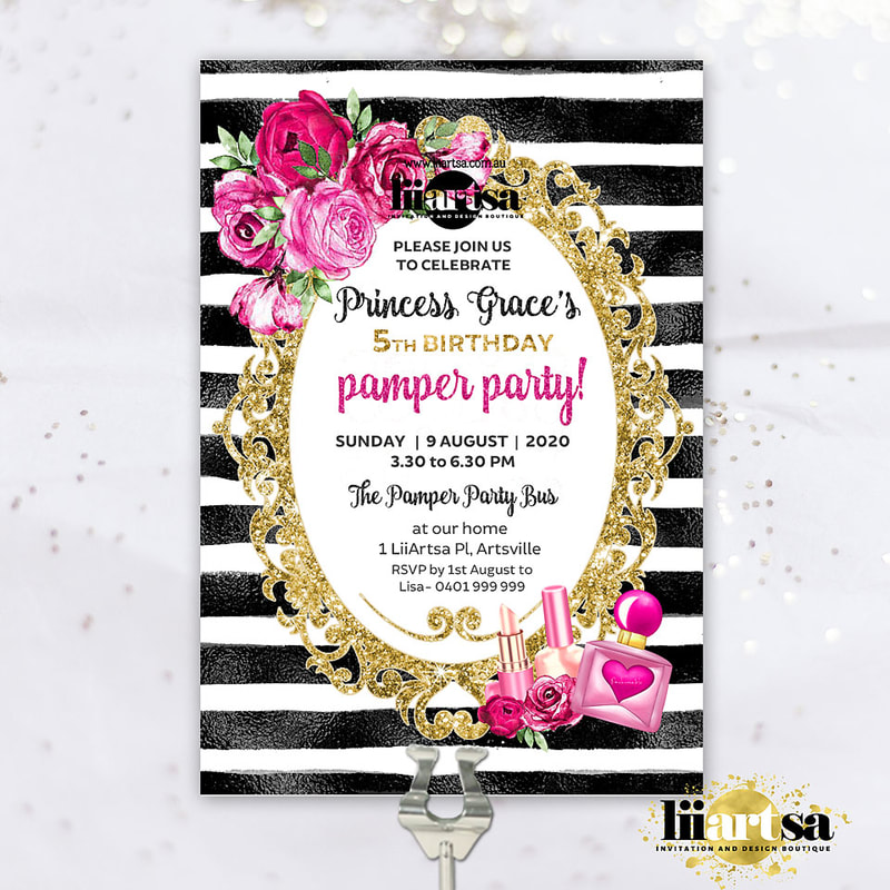 Pamper Princess ornate mirror pamper party birthday invitation