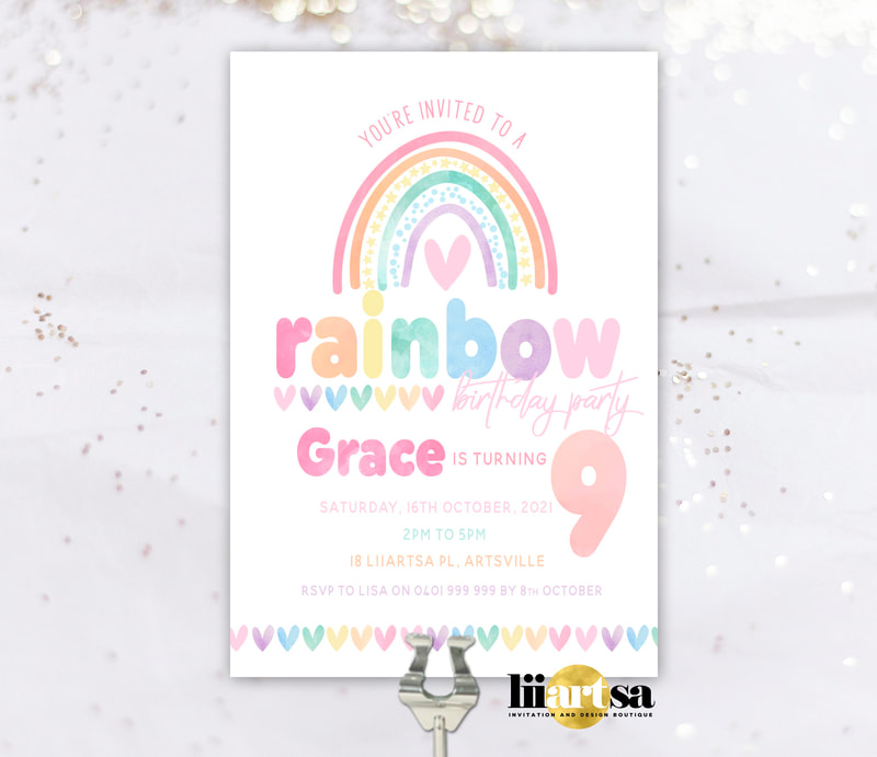 Rainbow Pastel boho birthday invitation