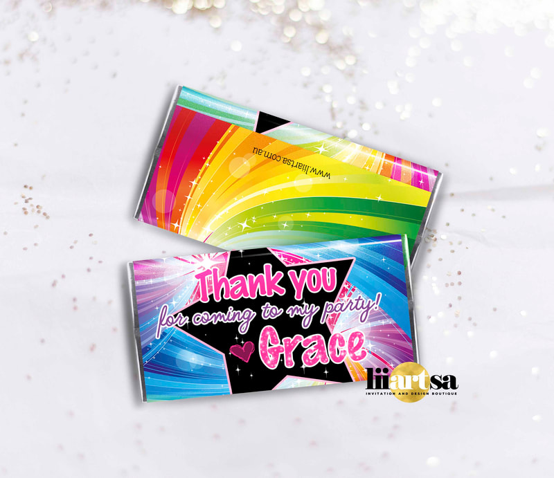 Rainbow Star Movie VIP personalised thankyou chocolate wrapper