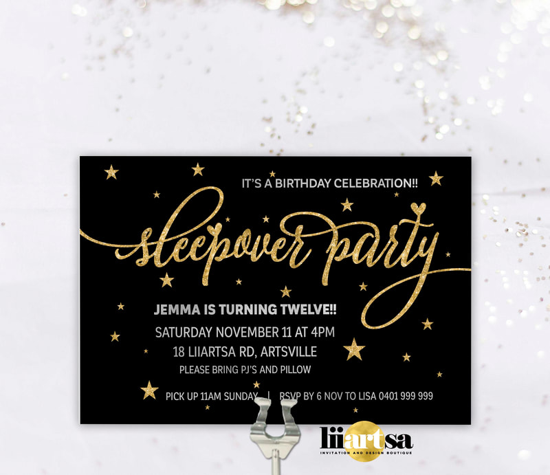 Sleepover Stars slumber party birthday invitation
