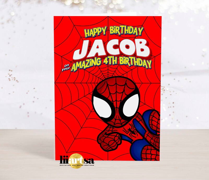 Spiderman Spidey personalised birthday greeting card