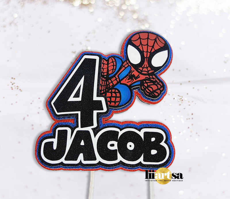 Spiderman Spidey layered cake topper cardstock 3D with glitter cardstock