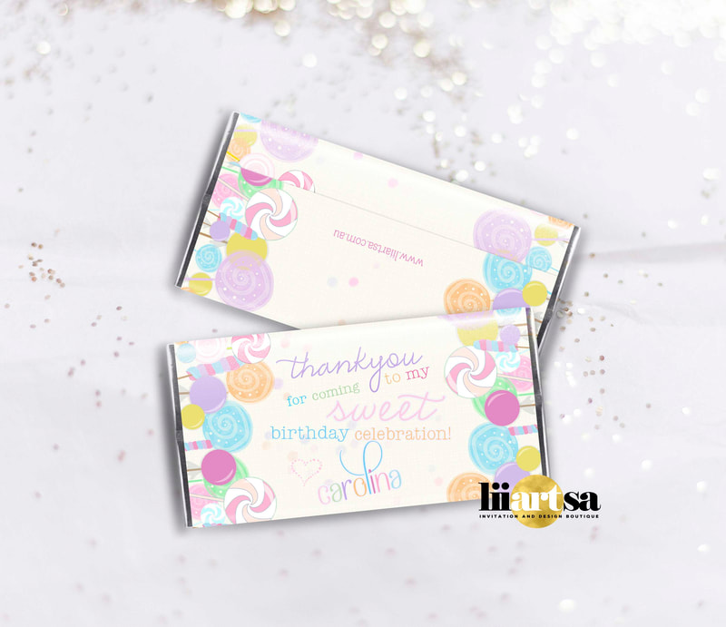 Sweet Celebration lolly candyland personalised chocolate wrapper