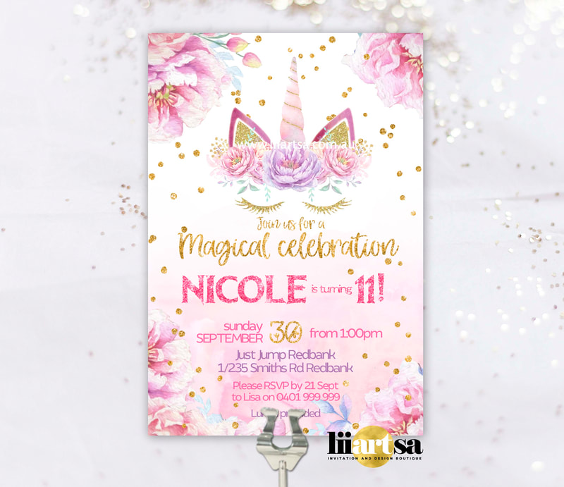 Floral Unicorn birthday invitation